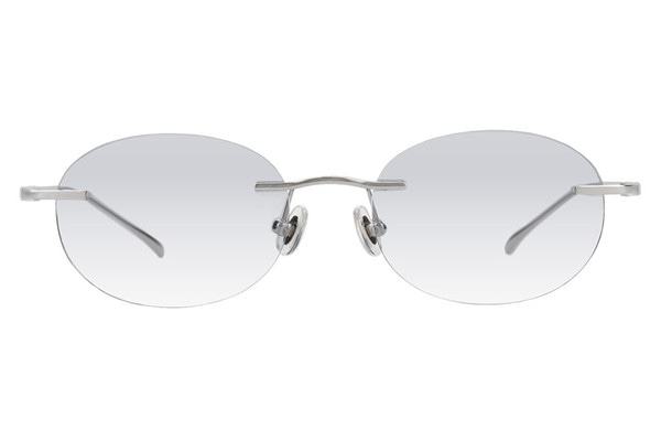 オーバル・シルバーのリムレスのサングラス