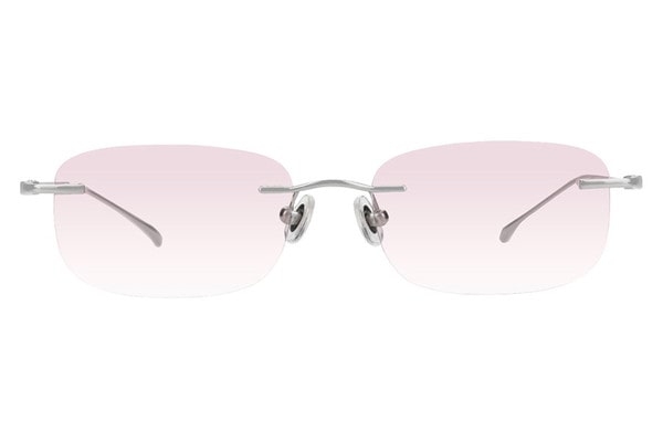 スクエア・シルバーのリムレスのサングラス