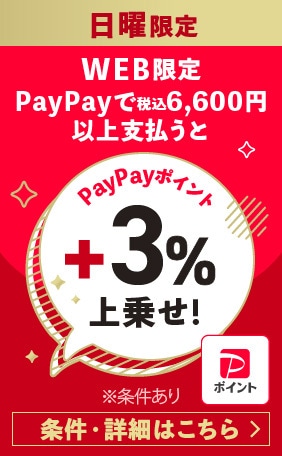 日曜&WEB限定 PayPayで税込6,600円以上支払うとPayPayポイント+3%上乗せ! 条件・詳細はこちら ※条件あり