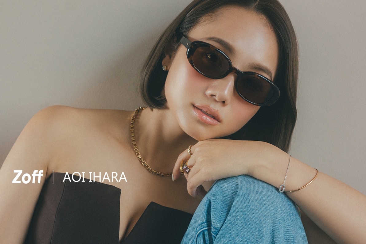 Zoff AOI IHARA ウェリントン型 サングラス ブラック×カーキ Zoff｜AOI IHARA ウェリントン型カラーレンズサングラス