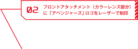 02 フロントアタッチメント（カラーレンズ部分）に「アベンジャーズ」ロゴをレーザーで刻印