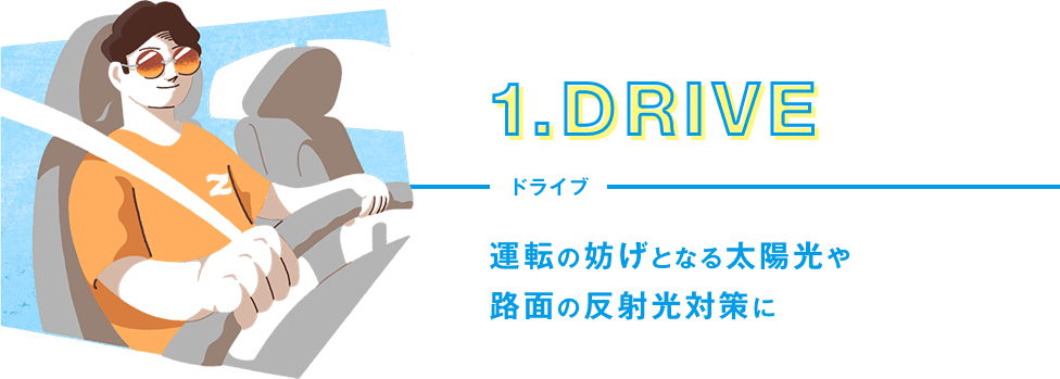 1.DRIVE ドライブ 運転の妨げとなる太陽光や路面の反射光対策に